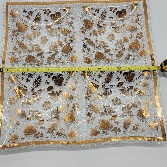 Mid-Century Gold Leaf Foliage Hostess Tray Glass Large 4 Sections 16" x 16" - Picture 10 of 11